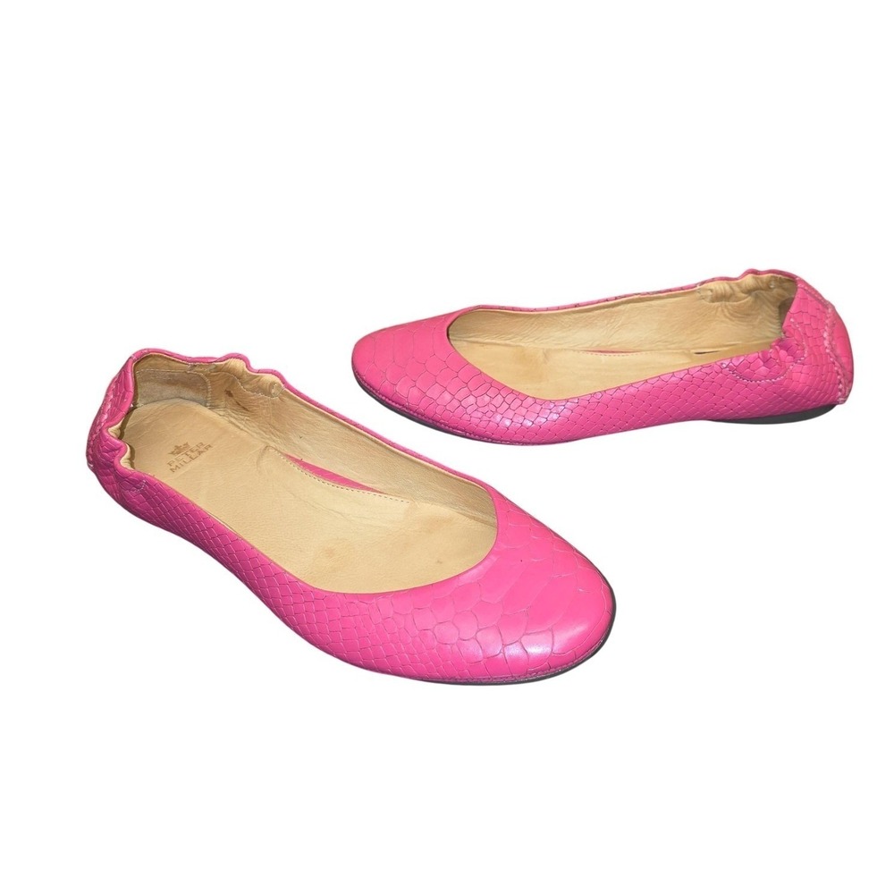 Peter Millar Ballet Flats Shoes Women 8.5 Pink Leather Snake Print Round Toe